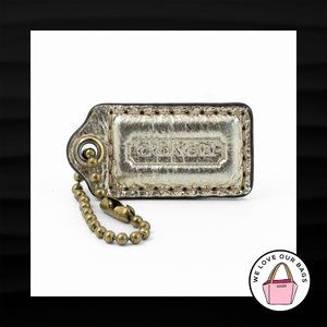 1.5" Small COACH GOLD METALLIC LEATHER BRASS KEY FOB CHARM KEYCHAIN HANG TAG